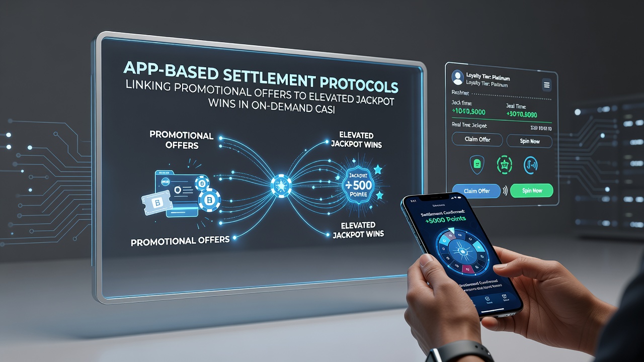 Illustration of promotional offers flowing into jackpot systems via mobile settlement protocols