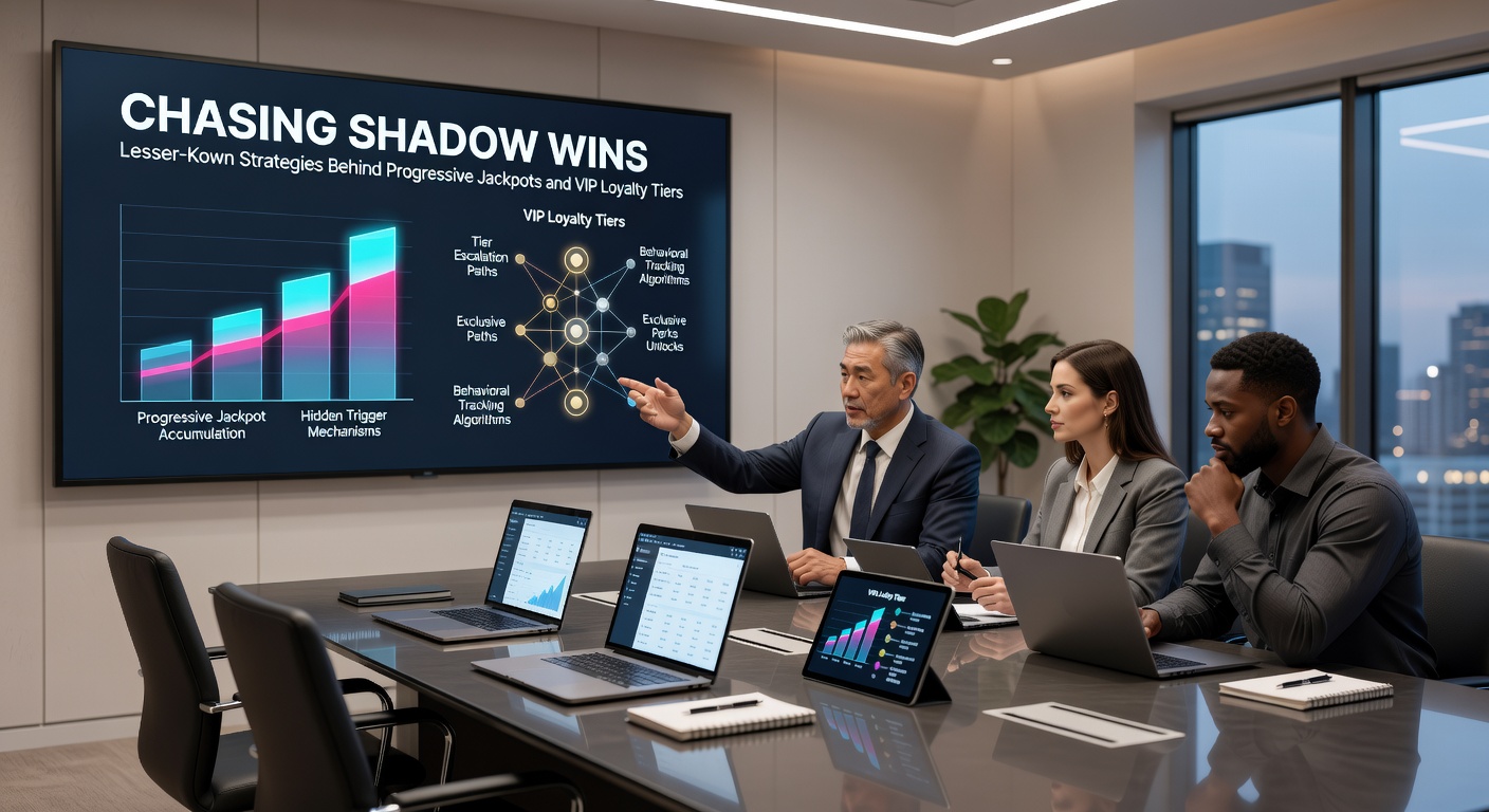 VIP lounge scene with exclusive slot machines featuring elevated progressive jackpots and loyalty tier badges