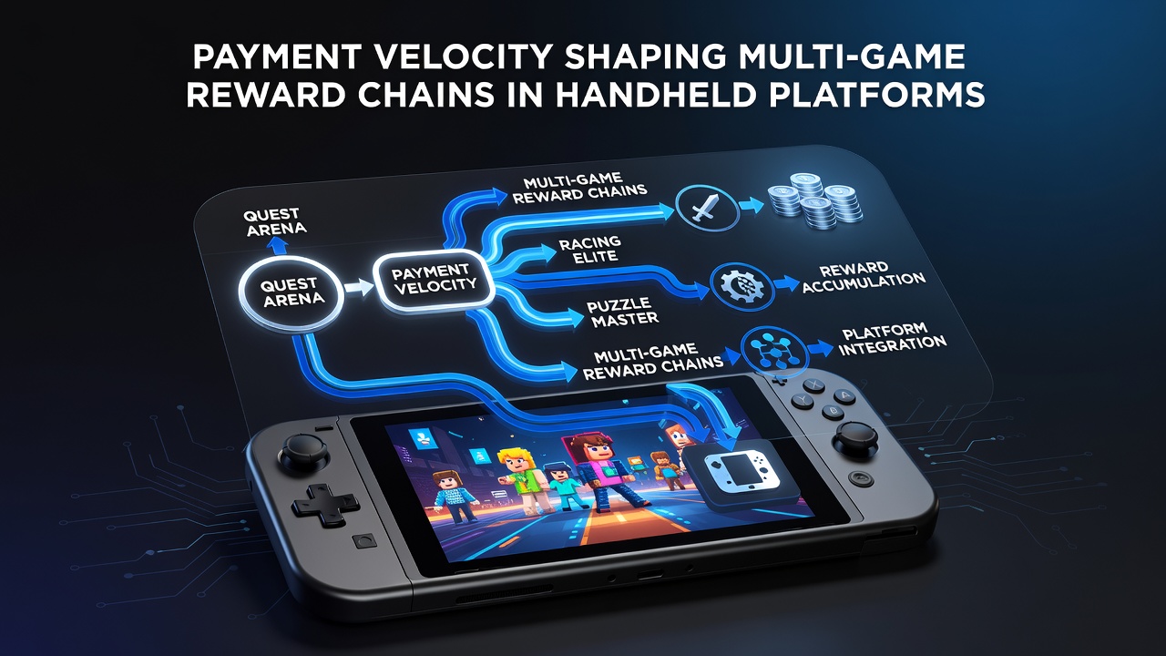 Close-up of handheld screen displaying layered bonus chains and transaction confirmations